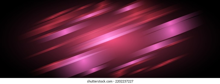 Modern wide black abstract background with red and pink geometric shapes. Vector illustration