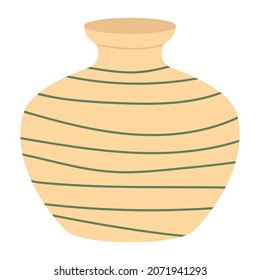 Moderne, breite Tonvase mit linearem Muster. Handfertige Vase für Blumen