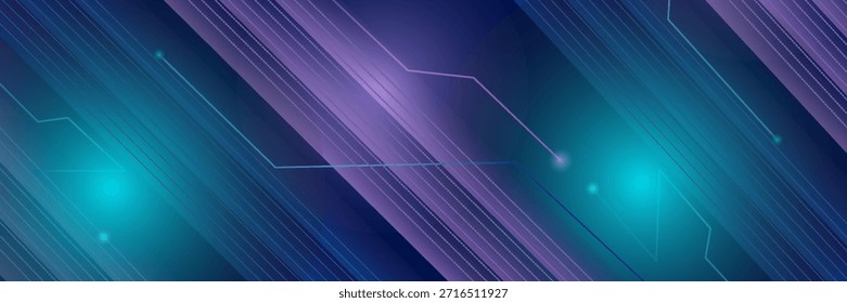 Modern wide Hi-tech digital technology concept. Illustration high computer technology on purple and dark blue gradient background. Abstract futuristic design. Sci-fi vector illustration