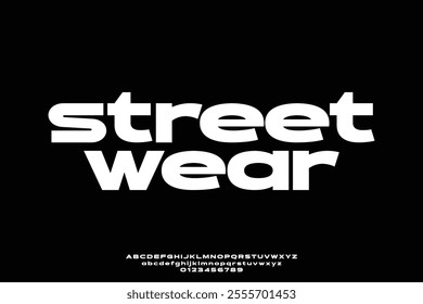 Modern wide street wear style alphabet display font vector. Trendy urban typeface