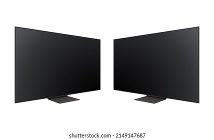 Modern Wide TV Plasma, Side View, Isolated on White Background. Vector Illustration