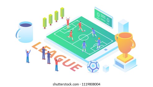 Modern Wide Ultra HD Screen Resolution Soccer Championship Isometric Composition Background Wallpaper With People and Digital Related Asset Illustration