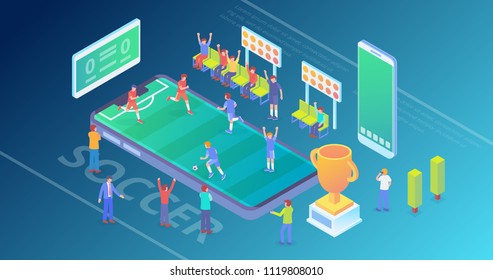 Modern Wide Ultra HD Screen Resolution Soccer Championship Isometric Composition Background Wallpaper With People and Digital Related Asset Illustration