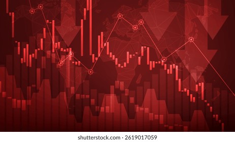 Modern widescreen business stock market crash background vector with falling charts on red background.