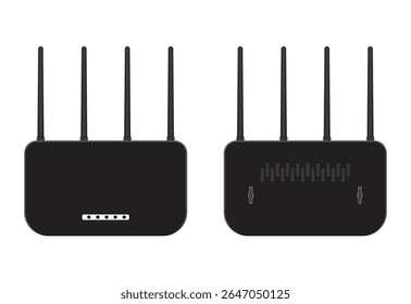 Ícone moderno do roteador Wi-Fi com quatro antenas. Ilustração vetor limpa e profissional adequada para sites técnicos, serviços de rede, interfaces de aplicativo.