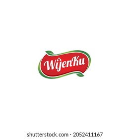 Logo Wijenku moderno con forma roja y hoja verde