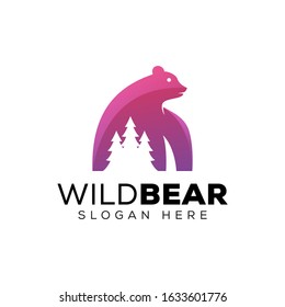 modern wild Bear logo, bear with fir logo, angry  bear logo template