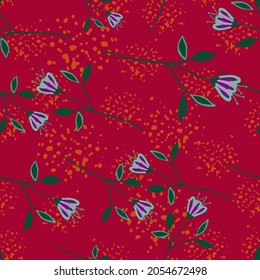 Modern wildflower seamless pattern on splash background. Floral ornament. Nature wallpaper. Abstract botanical design. For fabric, textile print, wrapping, cover. Vector illustration