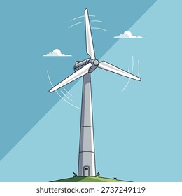 Modern wind turbine vector illustration representing renewable green energy and sustainable power generation