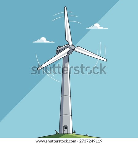 Modern wind turbine vector illustration representing renewable green energy and sustainable power generation