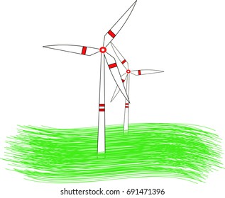 modern windmill turbines generating renewable green energy