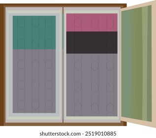 Design de janela moderno com porta aberta e cortina vetor ilustration.Window ícone isolado no fundo branco