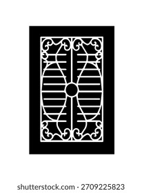 Modern Window Grille Silhouette Vector Illustration: Abstract Curved Bar Design in Rectangular Frame Accent