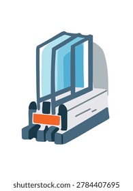 modern window section with insulated glass frame and minimal design architecture detail illustration