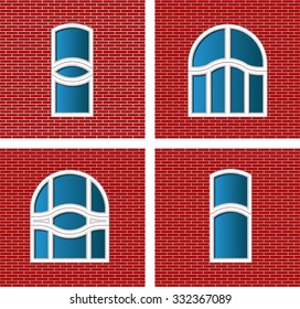 modern windows on red brick wall