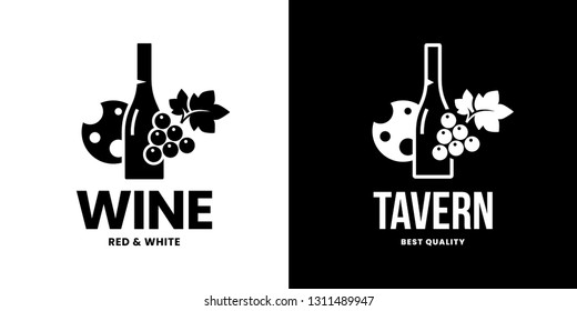 Modern wine vector isolated logo sign for pub, tavern, restaurant, house, shop, store, club and cellar. Premium quality vinery logotype illustration set. Fashion brand badge design template bundle.