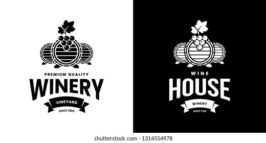 Modern wine vector isolated logo sign for pub, tavern, restaurant, house, shop, store, club and cellar. Premium quality vinery logotype illustration set. Fashion brand badge design template bundle.