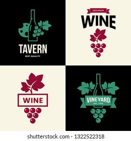 Modern wine vector isolated logo collection for tavern, restaurant, house, shop, store, club and cellar. Premium quality vinery logotype illustration set. Fashion brand badge design template bundle.