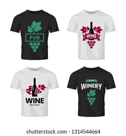 Modern wine vector logo collection for tavern, restaurant, shop, store, club and cellar on t-shirt mock up.
Premium quality vinery logotype illustration set. Fashion brand badge design template bundle
