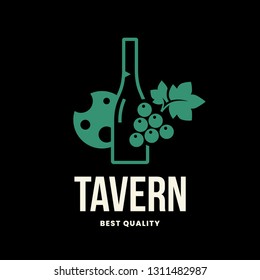 Modern wine vector logo sign for tavern, restaurant, house, shop, store, club and cellar isolated on black background. Premium quality vinery logotype illustration. Fashion brand badge design template