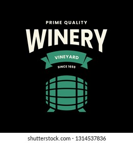 Modern wine vector logo sign for tavern, restaurant, house, shop, store, club and cellar isolated on black background. Premium quality vinery logotype illustration. Fashion brand badge design template