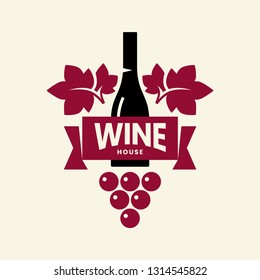 Modern wine vector logo sign for tavern, restaurant, house, shop, store, club and cellar isolated on light background. Premium quality vinery logotype illustration. Fashion brand badge design template