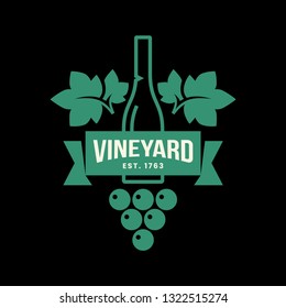 Modern wine vector logo sign for tavern, restaurant, house, shop, store, club and cellar isolated on black background. Premium quality vinery logotype illustration. Fashion brand badge design template