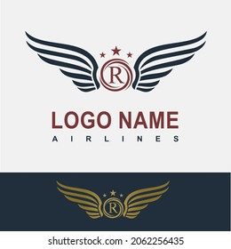 Modern Wing Letra Inicial R Modelo Vector Idea Logotipo. Deporte, Fuerza, Vuelo, Aerolíneas, Avión, Logo Comercial de Finanzas. Símbolo de la libertad de la victoria del águila