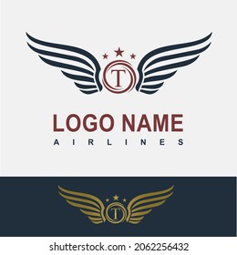 Modern Wing Initial Letter T Logo Idea Vector Template. Sport, Force, Flight, Airlines, Plane, Finance Business Logo. Eagle Victory Freedom Symbol