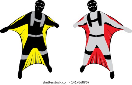 Modern Wing Suit Flying Jumping Down. Skydiving Vector Sport Illustration. Extreme Sport Background. Skydiving Wing Suit.