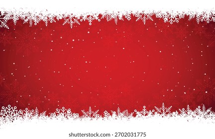 modern winter background with Snowflakes Border frame on red gradient background