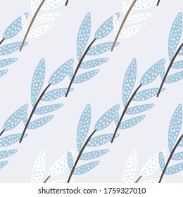 Moderne Winterzweige mit Blättern nahtlos Muster. Dekorative Blattverzierung. Leaf endlose Tapete. Design für Gewebe, Stoffdruck, Wickelpapier, Deckel. Vektorgrafik. 