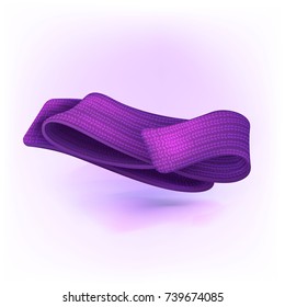Modern winter bright knitted scarf. 3D image, isolated on white background. Fashionable accessories, bright purple wool scarf for men women and children. Realistic vector illustration