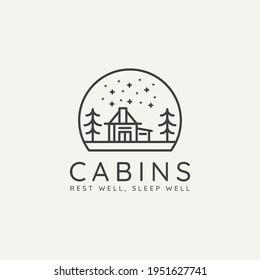 modern winter cabin minimalist line art badge logo template vector illustration design. simple minimalist cottage, lodge, housing emblem logo icon concept