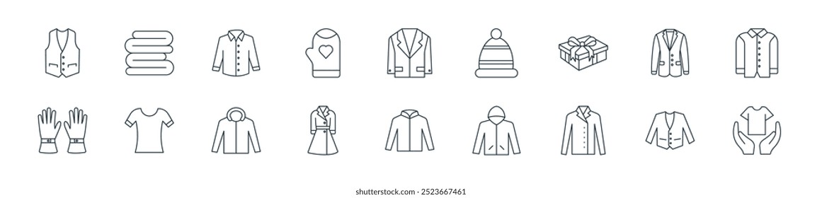 Perfecto para diseños lineales de UI que incluyen camiseta, chaqueta, chaqueta, sudadera con capucha, chaqueta, vestido, sudadera con capucha y más íconos de Vector para App móviles y de Web.