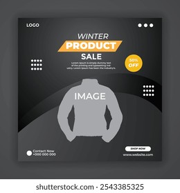 Modern Winter Product Sale Banner Design with Jacket Mockup Discount Template