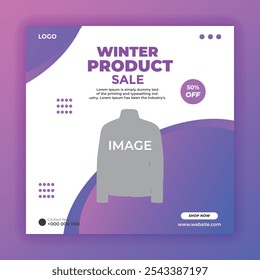 Modern Winter Product Sale Banner Design with Jacket Mockup Discount Template