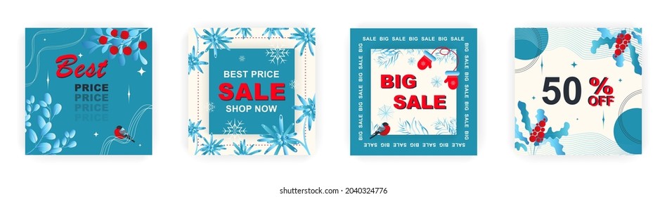 Modern winter square sale poster for Merry Christmas templates. Suitable for social media posts, poster, mobile apps, banners design and web ads, vector backgrounds, promotion materials.