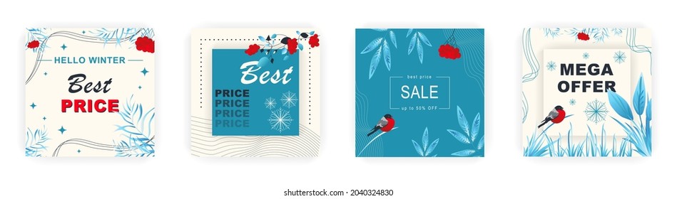 Modern winter square sale poster for Merry Christmas templates. Suitable for social media posts, poster, mobile apps, banners design and web ads, vector backgrounds, promotion materials.
