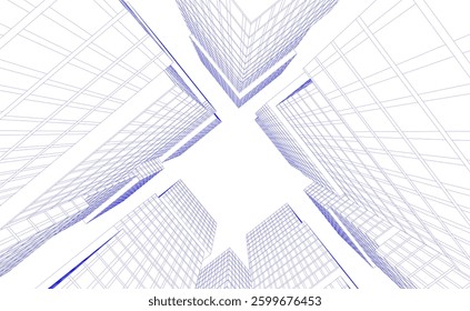 Modern Wireframe Skyscrapers – Abstract Urban Architecture in Perspective
