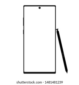 Smartphone moderno wireframe com caneta isolada no fundo branco. Ilustração vetorial