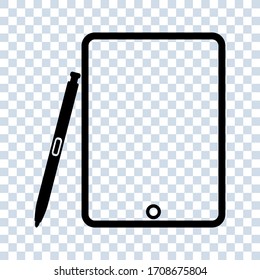 Modernes Wireframe-Smartphone mit Stylus einzeln auf weißem Hintergrund. Vektorillustration. bearbeitbares Symbol