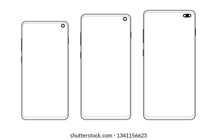 Teléfonos inteligentes con estructura alámbrica modernos aislados en fondo blanco. Ilustración del vector