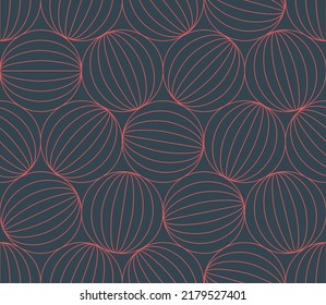 Modern Wireframe Sphere Shapes Outline Seamless Pattern Vector Conceptual Abstract Background. Linear Spherical Circle Forms Regular Structure Repetitive Wallpaper. Fine Line Art Graphic Illustration