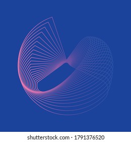 Modern wireframe vector design. 3d abstract elements with connected lines. Grid gradient illustration with blue, pink  colors