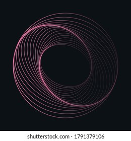 Modern wireframe vector design. 3d abstract elements with connected lines. Grid gradient illustration on black background with pink colors