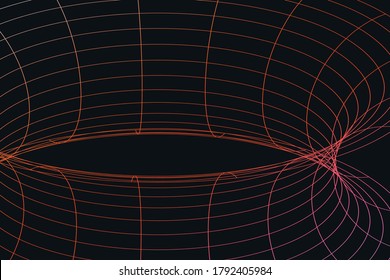 Modern wireframe vector design. 3d abstract elements with connected lines. Grid gradient illustration on black background with red colors