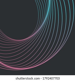 Modern wireframe vector design. 3d abstract elements with connected lines. Grid gradient illustration on black background with blue, pink colors
