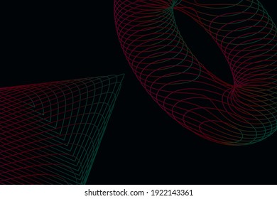 Modern wireframe vector design. 3d abstract elements with connected lines. Grid gradient illustration