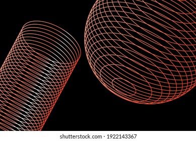 Modern wireframe vector design. 3d abstract elements with connected lines. Grid gradient illustration